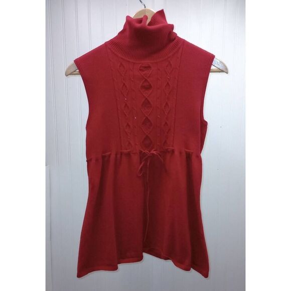Vintage requirements red beaded sleeveless sweater size petite large - Picture 1 of 4